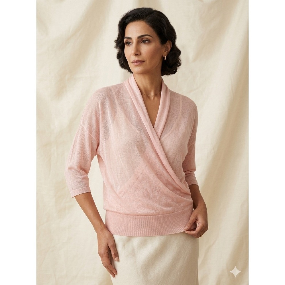 NWT Ralph Lauren Collection Italy Blush Viscose Knit‎ Wrap Sweater XL